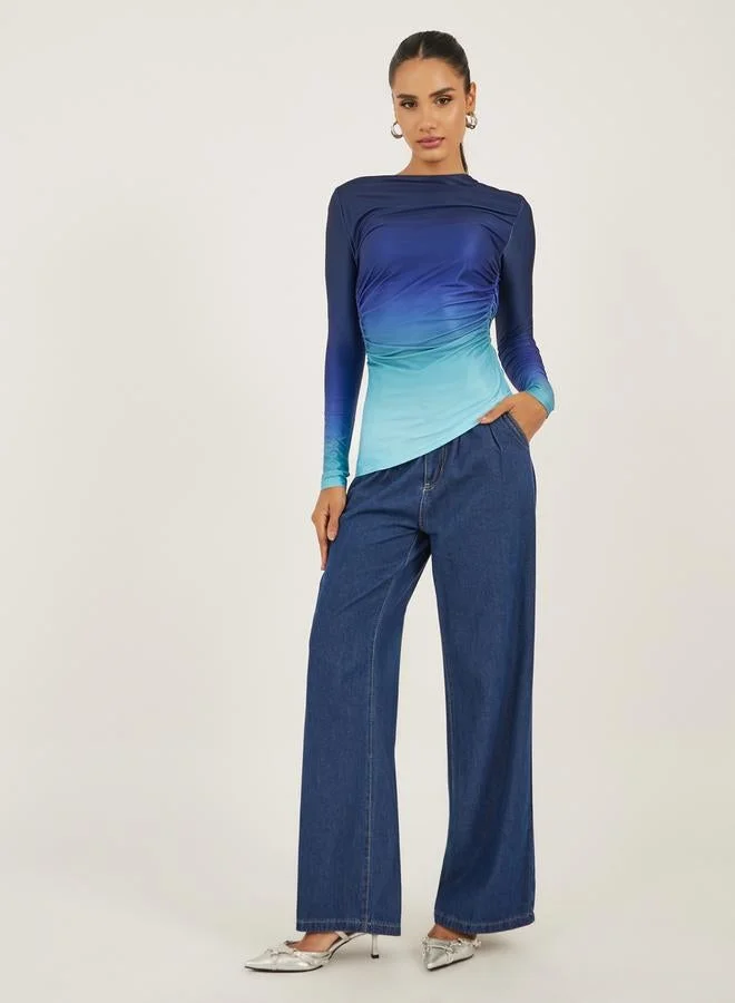 تايك تو تيشيرت بأكمام طويلة بتأثير أومبر وجوانب مزمومة من ستايلي